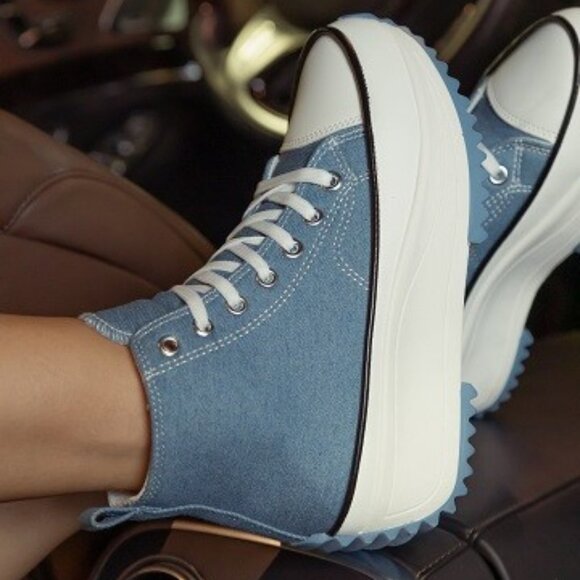 Diona J Shoes - Lace-up Platform Chunky Sneakers- Denim Size 8